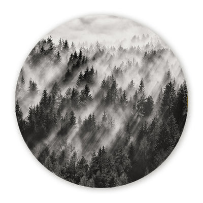 Muurcirkel - Mist in Naaldbos - Zwart Wit