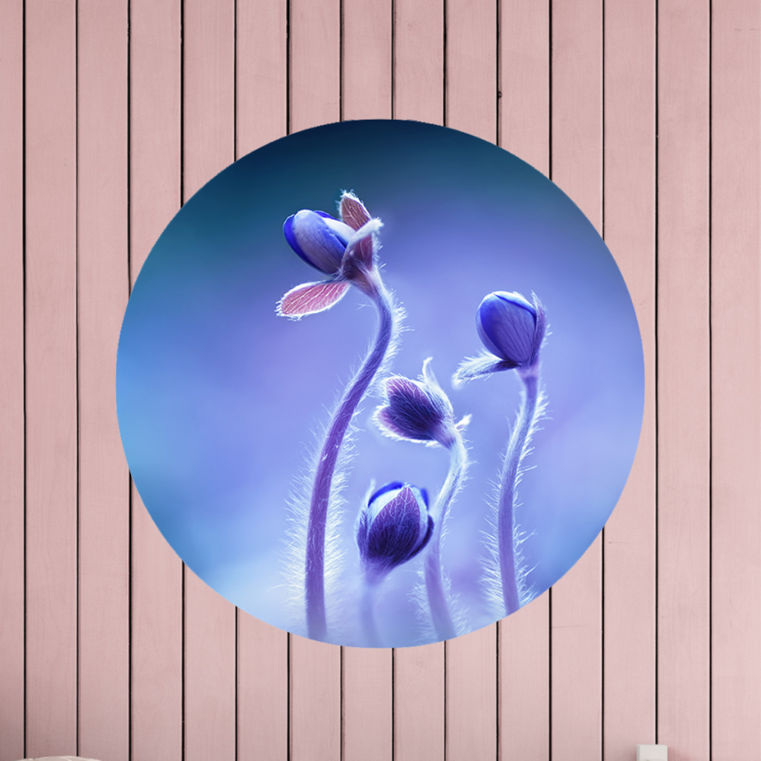 Muurcirkel Bloeiende Blauwe Bosbloemen