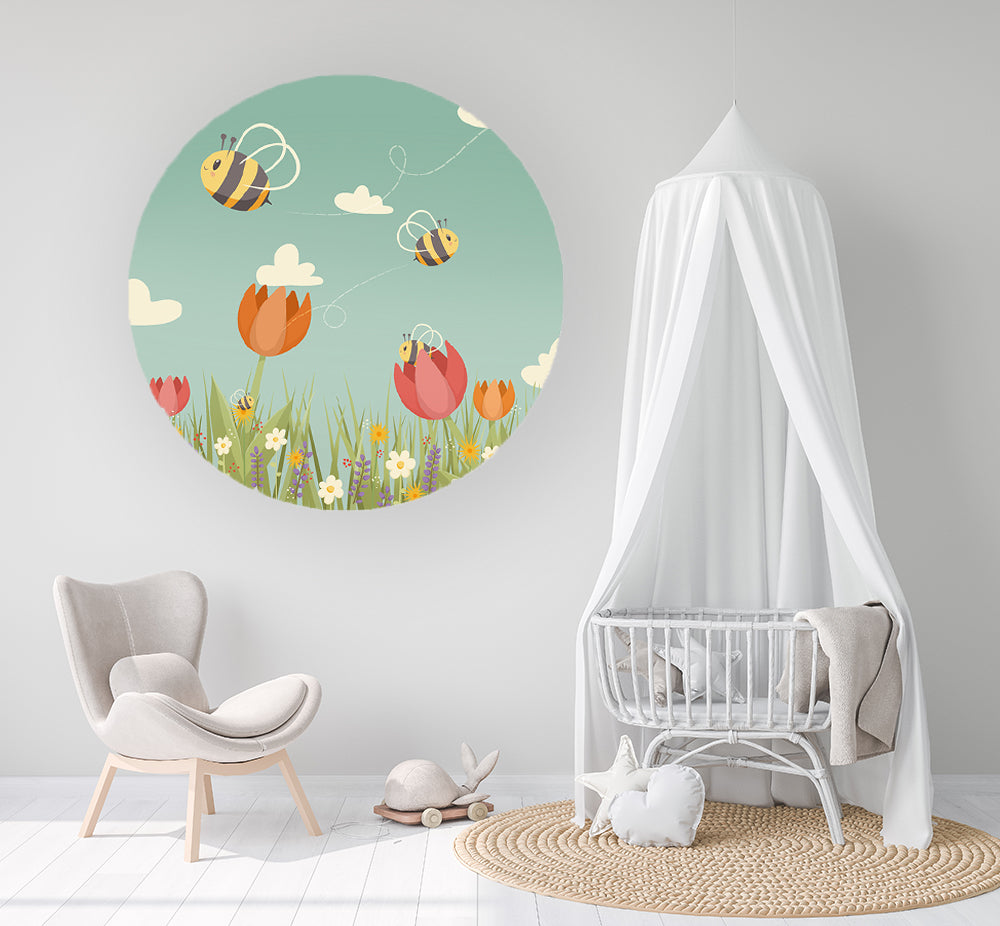 Muurcirkel Tulpen & Bijen - Kinderkamer - Babykamer