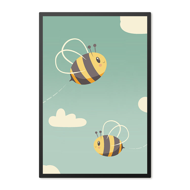 Poster in lijst Twee Blije Bijen - Kinderkamer - Babykamer - Zonder Passe Partout
