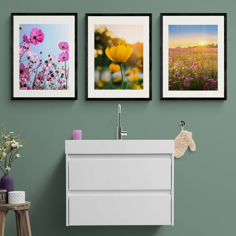 Poster in Lijst Roze bloemen en blauwe hemel