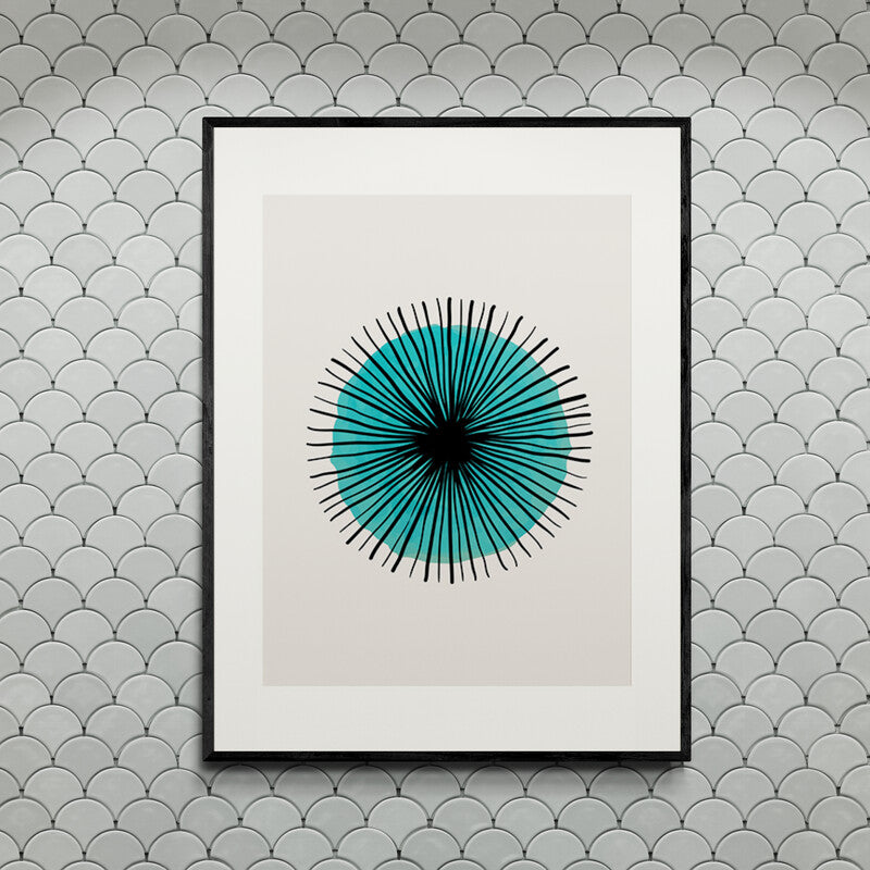 Poster in Lijst Scribble Turquoise