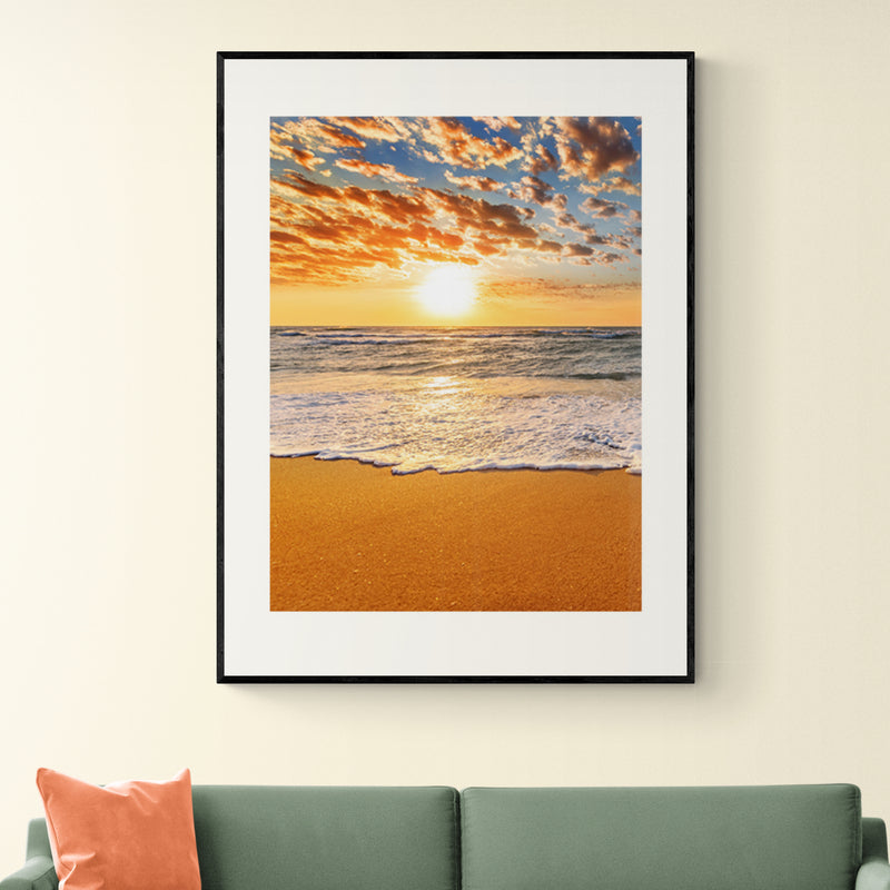Poster in Lijst Stralende Zonsondergang aan de Kust
