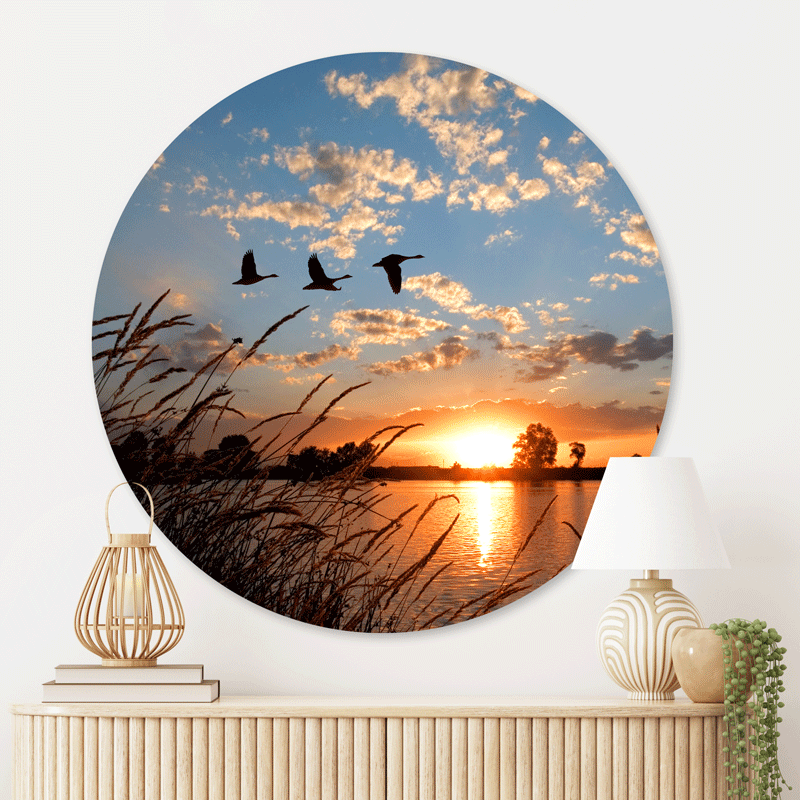 Schilderij Ganzen bij Zonsondergang