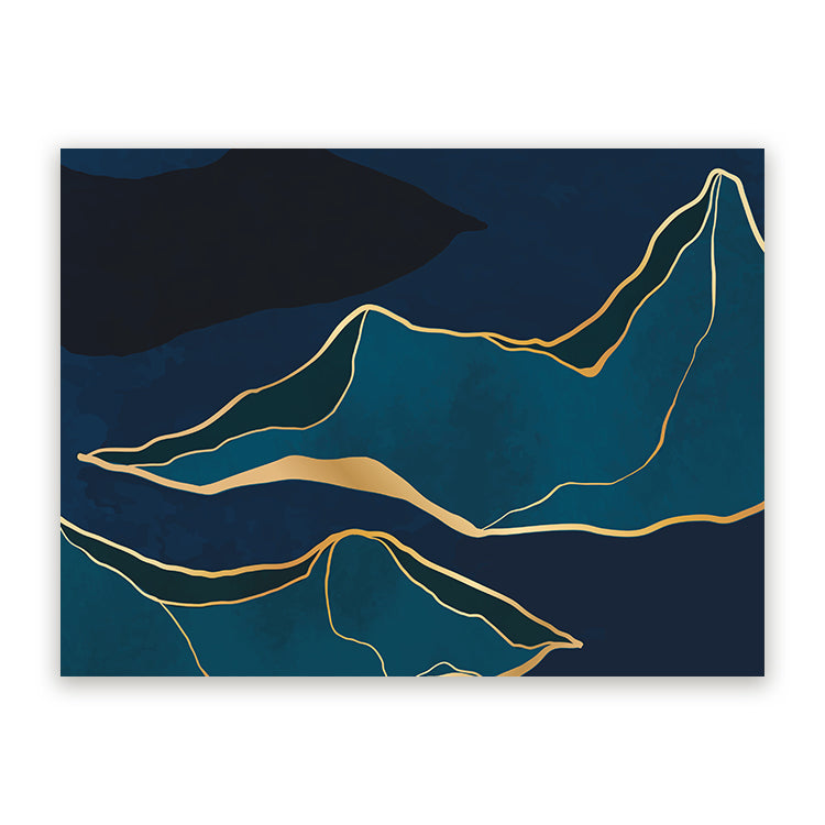 Schilderij Abstracte Bergen Blauw Goud 3