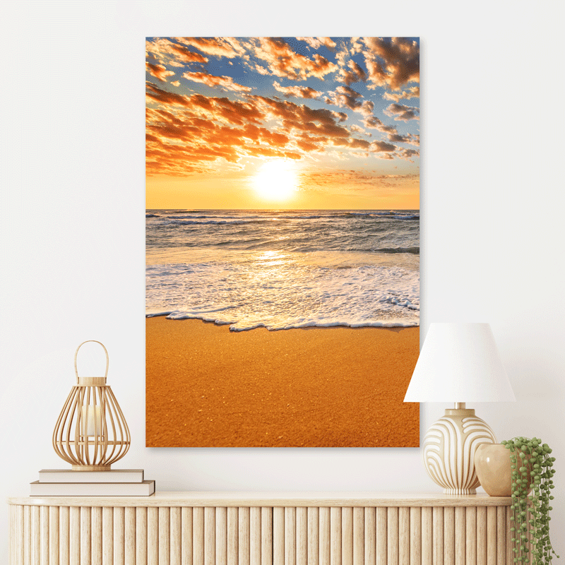 Schilderij Stralende Zonsondergang aan de Kust