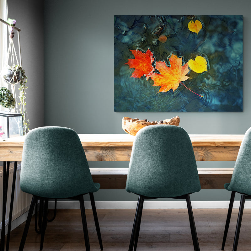 Schilderij Herfstbladeren in Donkerblauw Water