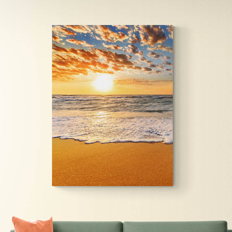Schilderij Stralende Zonsondergang aan de Kust