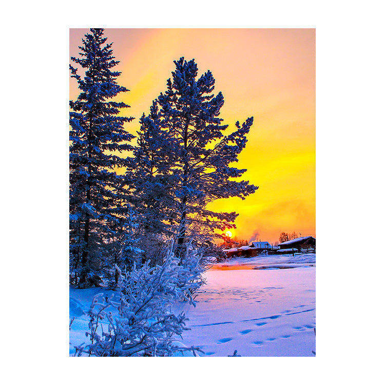 Schilderij Winterlandschap bij Zonsondergang