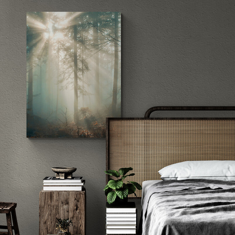 Schilderij Zonnestraal in het Winterwoud