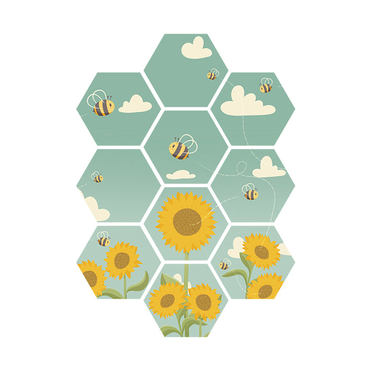 Hexagon Bee Happy Zonnebloemen - 58xH79 cm