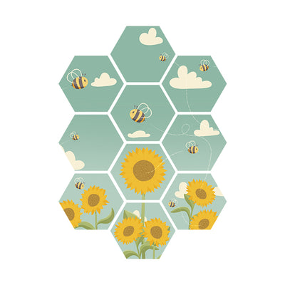 Hexagon Bee Happy Zonnebloemen - 58xH79 cm