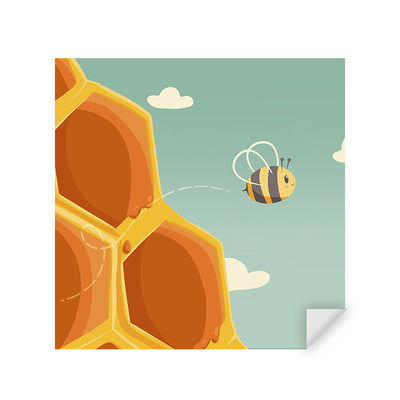 Muursticker Bee Happy Vierkant