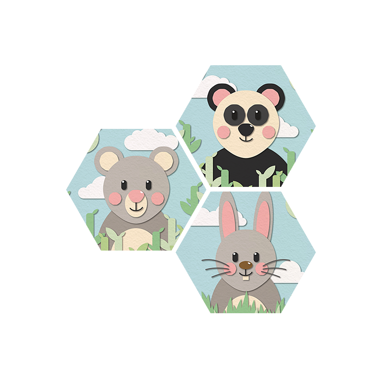 Hexagon Koala, Panda & Konijn