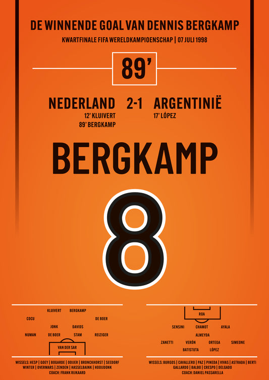 Poster in Lijst De Winnende Goal van Dennis Bergkamp - Nederland - Argentinië