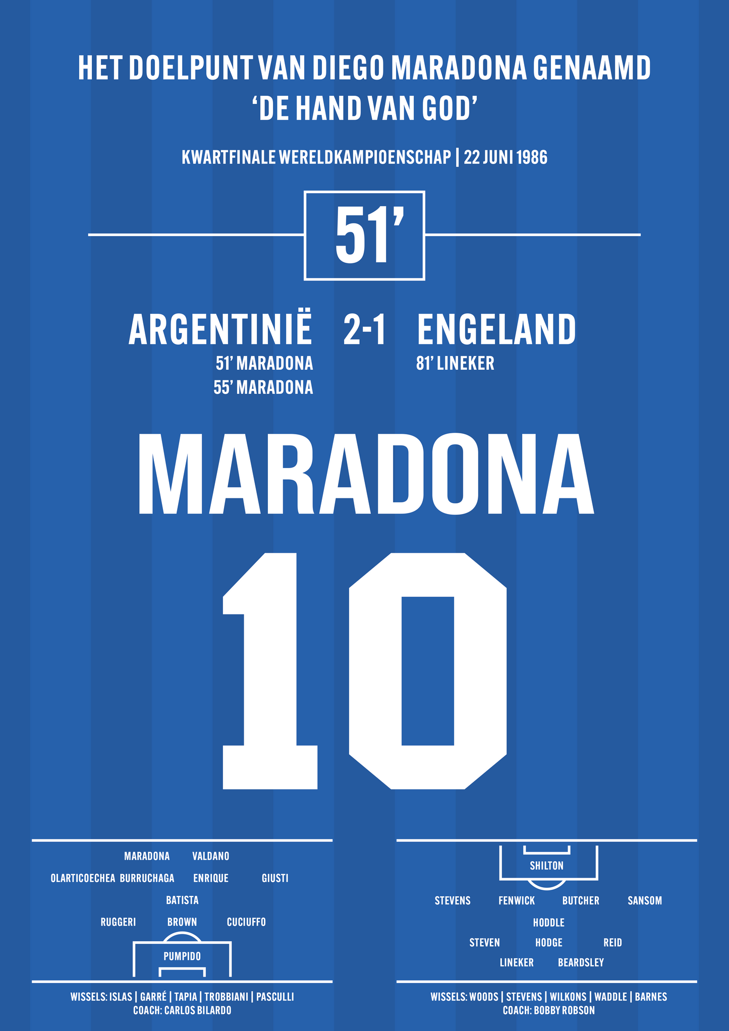 Poster in Lijst - De Hand van God - Diego Maradona - Argentinië - Engeland WK 1986