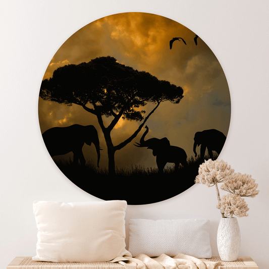 Muurcirkel Elephant at Sunset