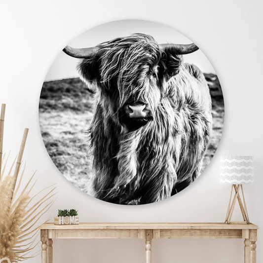 Muurcirkel Wild Highland Beauty - Zwart Wit