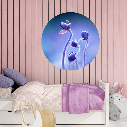 Muurcirkel Bloeiende Blauwe Bosbloemen