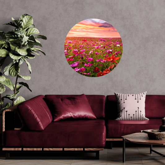 Muurcirkel Bloemenveld bij Zonsondergang