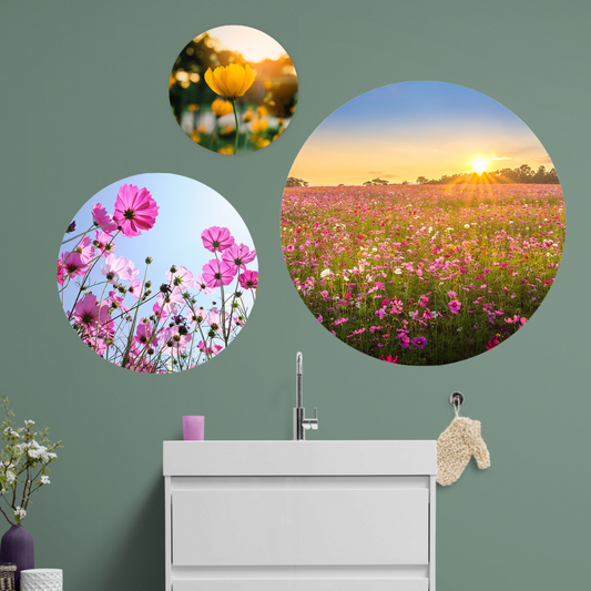 Muurcirkel Veld van Bloeiende Gele Bloemen