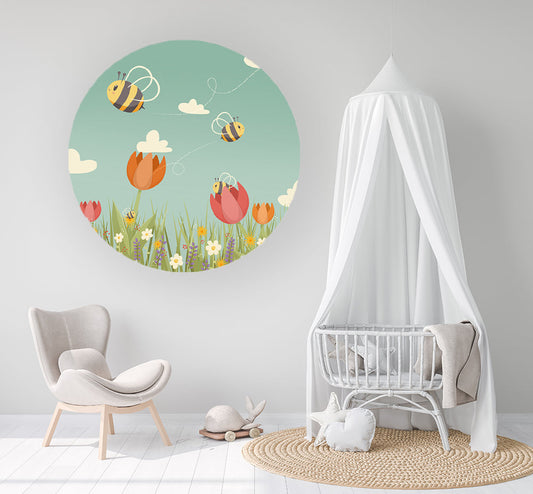 Muurcirkel Tulpen & Bijen - Kinderkamer - Babykamer