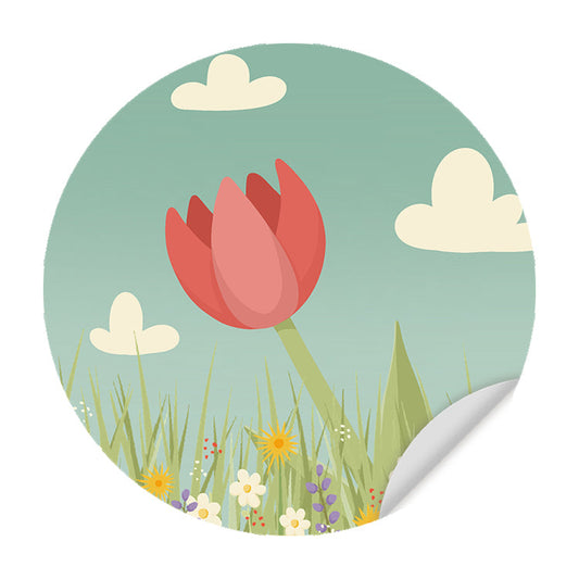 Muursticker Roze Tulp Rond