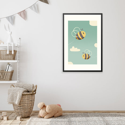 Poster in lijst Twee Blije Bijen - Kinderkamer - Babykamer - Passe Partout (Sfeer)