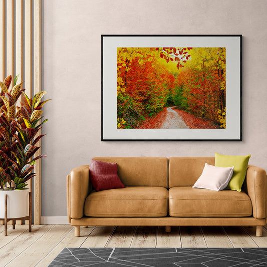 Poster in Lijst Kleurrijke Herfstwandeling in het Bos