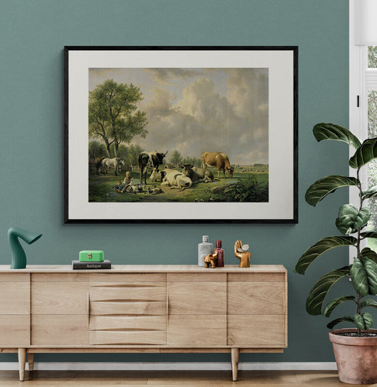 Poster in Lijst Landschap met Vee