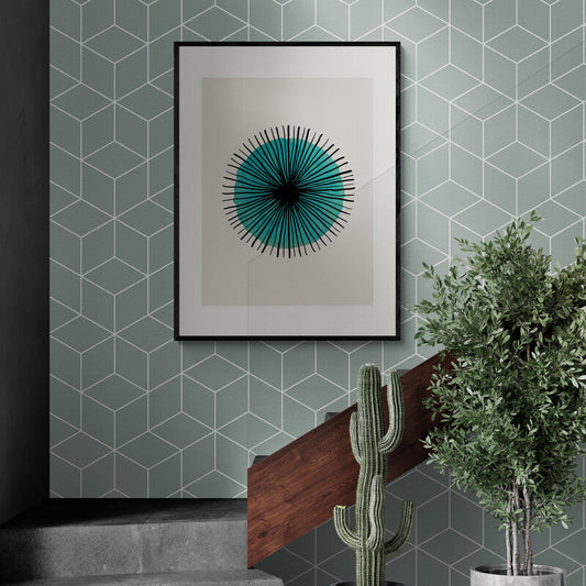 Poster in Lijst Scribble Turquoise