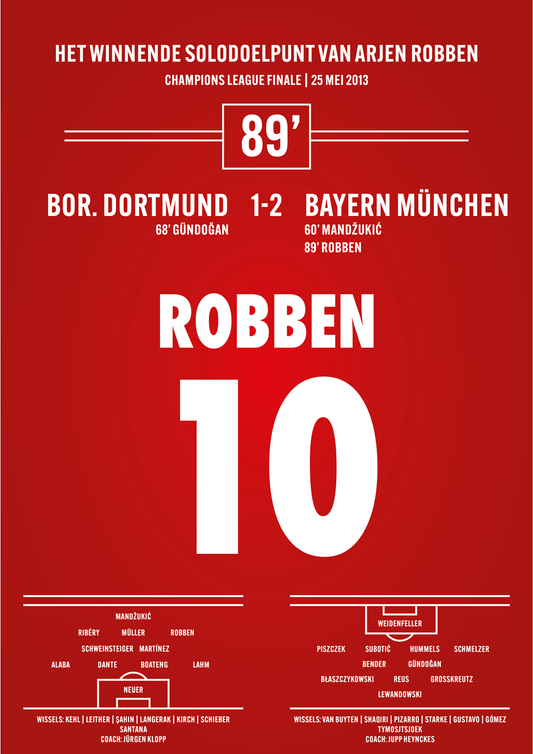 Poster in Lijst - Het Winnende Solodoelpunt - Arjen Robben - Dortmund - Bayern 2013 - Champions League Finale