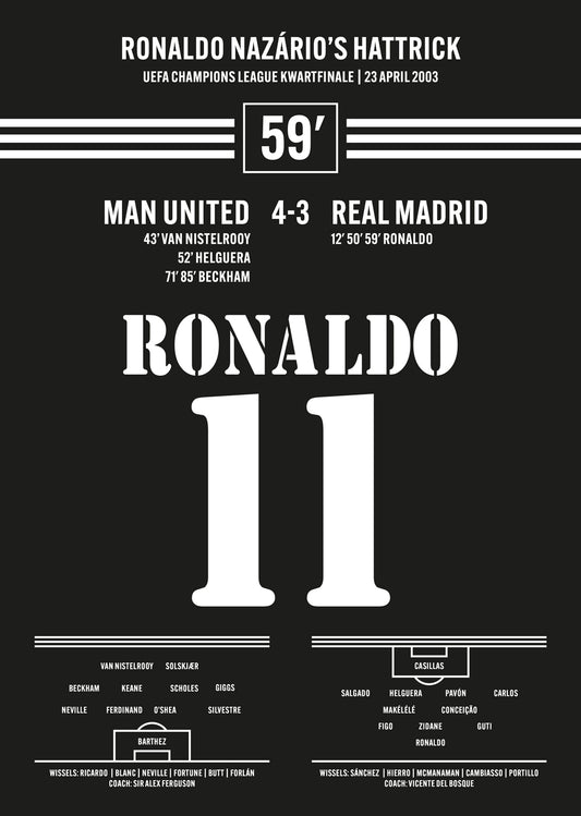 Poster in Lijst - Hattrick Ronaldo Nazario - Real Madrid - Manchester Utd - Kwarfinale CL 2003