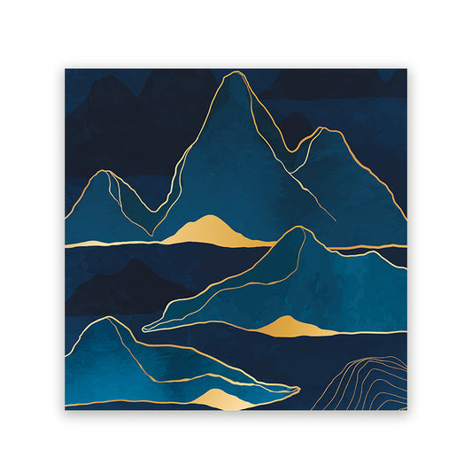 Schilderij Abstracte Bergen Blauw Goud 2