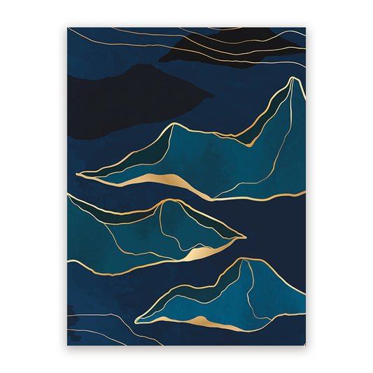 Schilderij Abstracte Bergen Blauw Goud 3