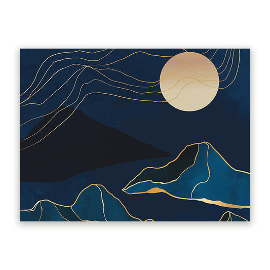Schilderij Abstracte Bergen Blauw Goud 1
