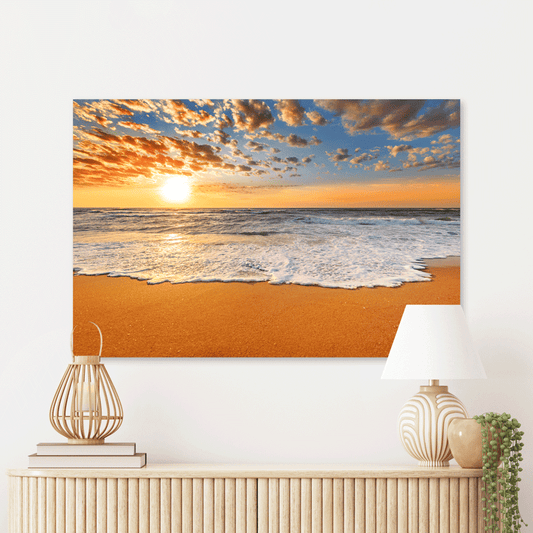 Schilderij Stralende Zonsondergang aan de Kust