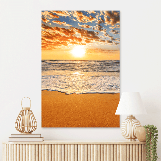 Schilderij Stralende Zonsondergang aan de Kust