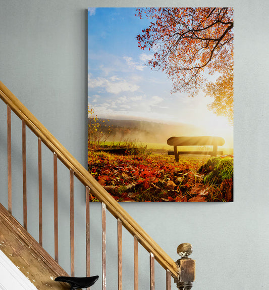 Schilderij Bankje in Herfstzon