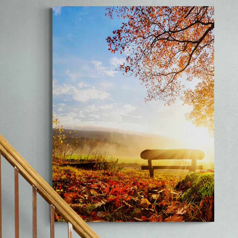 Schilderij Bankje in Herfstzon