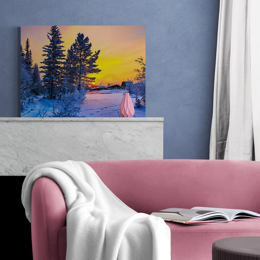 Schilderij Winterlandschap bij Zonsondergang