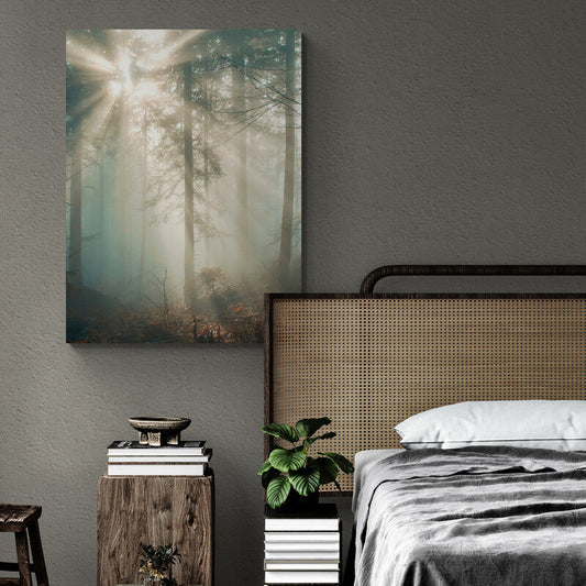 Schilderij Zonnestraal in het Winterwoud