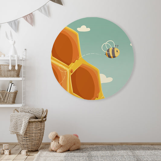 Muursticker Bee Happy Rond