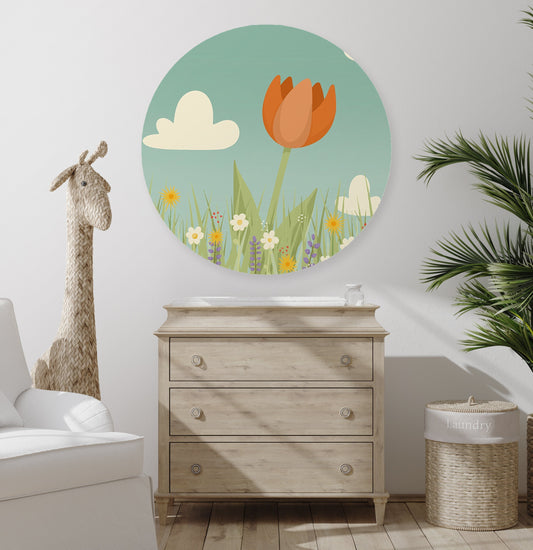 Muurcirkel Oranje Tulp - Kinderkamer