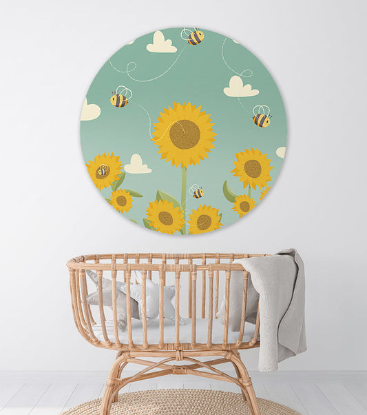 Muurcirkel Zonnebloemen & Bijen - Kinderkamer