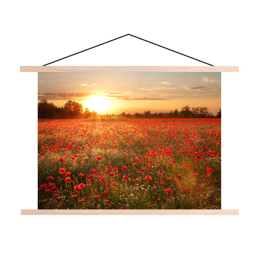 Textielposter Zonsondergang over Klaprozenveld
