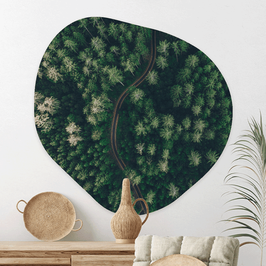 Wanddecoratie Organisch Weg door het Bos vanuit de Lucht