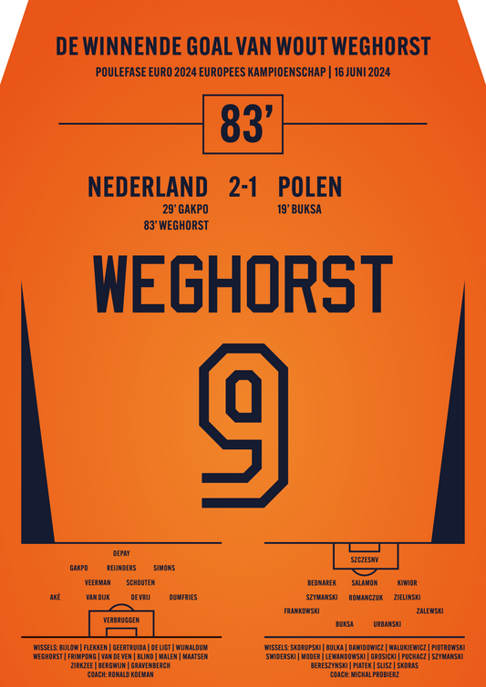 Poster in Lijst - De Winnende Goal van Wout Weghorst - Nederland - Polen EK 2024