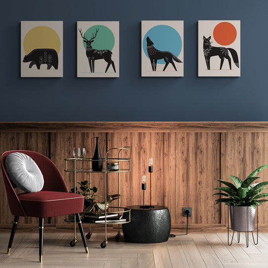 Schilderij Abstracte Wolf Blauw