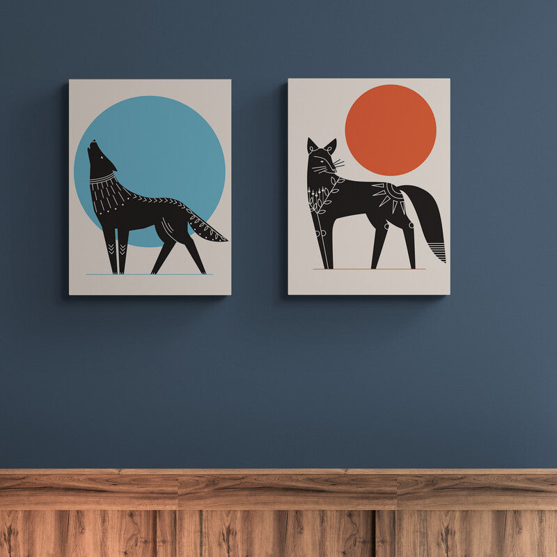 Schilderij Abstracte Wolf Blauw
